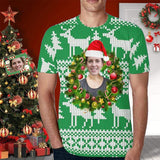 Custom Face Shirts Christmas Wreath Men's All Over Print T-shirt Put Your Face on A Shirt Design for Your Boyfriend