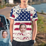 Custom Face Shirts with American Flag Men's All Over Print T-shirt Put Your Face on Tee for Him