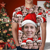Custom Face Tee Christmas Hats Men's All Over Print T-shirt Personalzied Shirts with Photo for Him