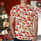 Custom Face Tee Pet Christmas Hat Seamless Men's All Over Print T-shirt with Personalized Pictures