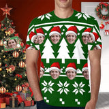 Custom Face Tee with Christmas Tree Print Your Own Personalized Shirts Men's All Over Print T-shirt for Him