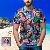 Custom Girlfriend Face Tee Hawaiian Tropical Plants Men's All Over Print T-shirt with Personalized Pictures Design Shirts for Vocation Gift