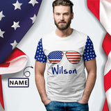 Custom Name Tee Glasses Men's All Over Print T-shirt Personalized American Flag Shirts for Independence Day