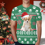 Custom Pet Photo Shirts Paw Print Christmas Men's All Over Print T-shirt Put Your Dog on A Shirt for Him