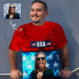Custom Photo Tee USA Flag Men's All Over Print T-shirt Personalized Your Face on A Shirt