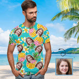 Custom Shirt with Face Pineapple Hawaiian Men's All Over Print T-shirts with photo for Him