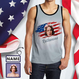 Custom Tank Tops Name&Face American Flag Grey Sleeveless T Shirt Personalized Men's All Over Print Tank Top