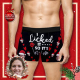 Custom Boxer Briefs with Face I Licked It Christmas Hat Personalized Red Love Heart Boxer Briefs For Valentine's Day Gift