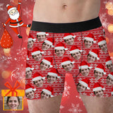 Custom Boxer Personalized Xmas Boxer Briefs with Face Red Background Christmas Hat Design Unique Gift