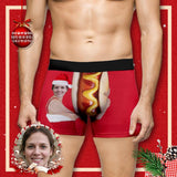 Custom Face Christmas Hat Hot Dog Men's All-Over Print Boxer Briefs Create Your Own Underwear for Him
