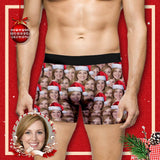 Custom Face Christmas Hat Men's Boxer Briefs Print Your Own Personalized Underwear For Valentine's Day Gift