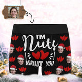 Custom Face Christmas Red Men's Print Boxer Briefs Personalized Underwear with Face for Men-I'm Nuts About You