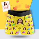 Custom Face Colorful Banana Print Boxer Briefs for Him Personalized Underwear with Photo Gift for Men