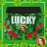 Custom Face Lucky Red Heart Men's Boxer Briefs Put Your Face on Underwear with Custom Image