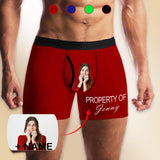 Custom Face&Name Men's Undies Property Of Men's Pocket Boxer Briefs Print Your Own Personalized Underwear for Him