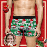 Custom Face Undies Green Christmas Hat Men's All-Over Print Boxer Briefs Made for You Custom Underwear