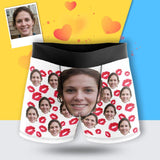 Custom Girlfriend Face Boxers Underwear Personalized Red Lips Men's All-Over Print Boxer Briefs Create Your Own Underwear For Valentine's Day Gift