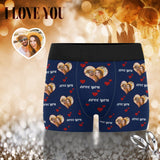 Custom Photo Couple Red Love Men's Boxer Briefs Personalized Photo or Image Underwear For Valentine's Day Gift