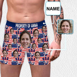 Custom Waistband Boxer USA Flag Personalized Face&Name Design Underwear for Men-Property of Me