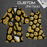 2 Pcs Face Print Pajamas-Custom Face Pet Dog Flower Sleepwear Personalized Women's Bath Robe &Women's Nightgown