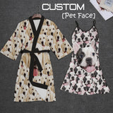 2 Pcs Face Print Pajamas-Custom Face Pet Dog Seamless Sleepwear Personalized Women's Bath Robe &Women's Nightgown