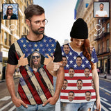 Custom Face American Flag Matching Couple All Over Print T-Shirts Made for Girlfriend Boyfriend