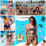 #Different American Style Custom Flag Swimsuit Personalized Face American Flag Plus Size Face Swimwear Women's Photo Slip One Piece Tank Top Bathing Swimsuit