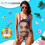 Hot American Flag Swimsuit #Best-Seller Couple Matching Swimwear 4th of July Cruise Outfits-Custom Face American Flag Swimsuit, Personalized New Drawstring Side Bathing Suit