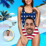 [Hot Sale] Couple Matching Swimwear #American Flag Bathingsuit #Independence Day#Custom Husband Face American Flag Swimsuit Personalized Tank Top One Piece Bathing Suit Holiday Party