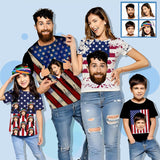 Custom Face American Flag Family Matching T-shirt Put Your Photo on Shirt Unique Design All Over Print T-shirt Gift