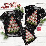 Custom Pet Face Snowflake Christmas Dog Tree Black Family Matching All Over Print T-shirt