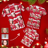 Custom Face Family Christmas Red Background All Over Print T-shirt