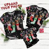 Custom Pet Faces Christmas Socks Snowflake Family Matching All Over Print T-shirt