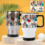 Custom Photo Travel Coffee Mugs 14OZ Personalized Photo Love Heart Travel Mugs Personalized Couple Photo Gifts for Friends, Couples