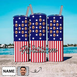 Custom Face&Name Star Red Stripes Travel Tumbler 20OZ Straight Sulimation Tumblers Mug With Personalized Face Stainless Steel Travel Tumbler