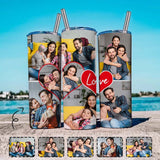 Custom Family Photos Heart Love Travel Tumbler 20OZ Straight Sulimation Tumblers Mug With Personalized Face Stainless Steel Travel Tumbler
