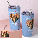 Custom Photo Couple Loved Always Travel Tumbler 20OZ Coffee Cup Stainless Steel Tumbler With Straw Vacuum Insulated Double Wall Travel Coffee Mug Personalized Gifts