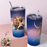 Custom Photo Night Sky Travel Tumbler 20OZ Coffee Cup Stainless Steel Tumbler With Straw Vacuum Insulated Double Wall Travel Coffee Mug Personalized Gifts