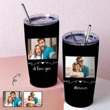 Custom Photos Couple Travel Tumbler 20OZ Coffee Cup Stainless Steel Tumbler With Straw Vacuum Insulated Double Wall Travel Coffee Mug Personalized Gifts
