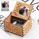 Custom Name&Photo Flowers Wooden Music Box Put Your Couple Photo on Music Box