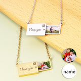 Custom Name&Photo Pull-Out Collarbone Chain With Stainless Steel, Personalized Name Necklace Engraved Gift