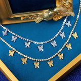 Butterfly Necklace Women Rhinestone Tennis Chain Choker Pendant Fashion Statement Jewelry