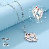 Custom Name&Date Baby Feet Necklace Personalized Name Necklace Jewelry Design For Baby Mother Gift