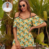 Custom Face Shirts Personalized Small Yellow Flowers Off Shoulder Suspender Top