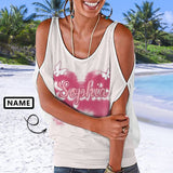 Custom Name Tank Tops Personalized Powder Mist Women's Tie Neck Cold Shoulder Top