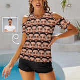 Custom Your Face on A T-Shirt Seamless Boyfriend Off The Shoulder Round Neck Short Sleeve Top