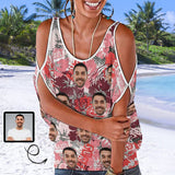 Personalized Face on Tank Top Pink Women's Tie Neck Cold Shoulder Tops