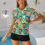 Personalized My Face on A Shirt Pineapple Off The Shoulder Round Neck Short Sleeve Top for Her