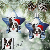Custom Pet Dog Face Christmas Star Ornament Christmas Hat Elk Sled Pendant