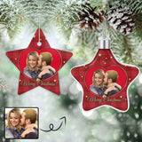 Custom Photo Couple Christmas Star Ornament Merry Christmas Red Heart Pendant
